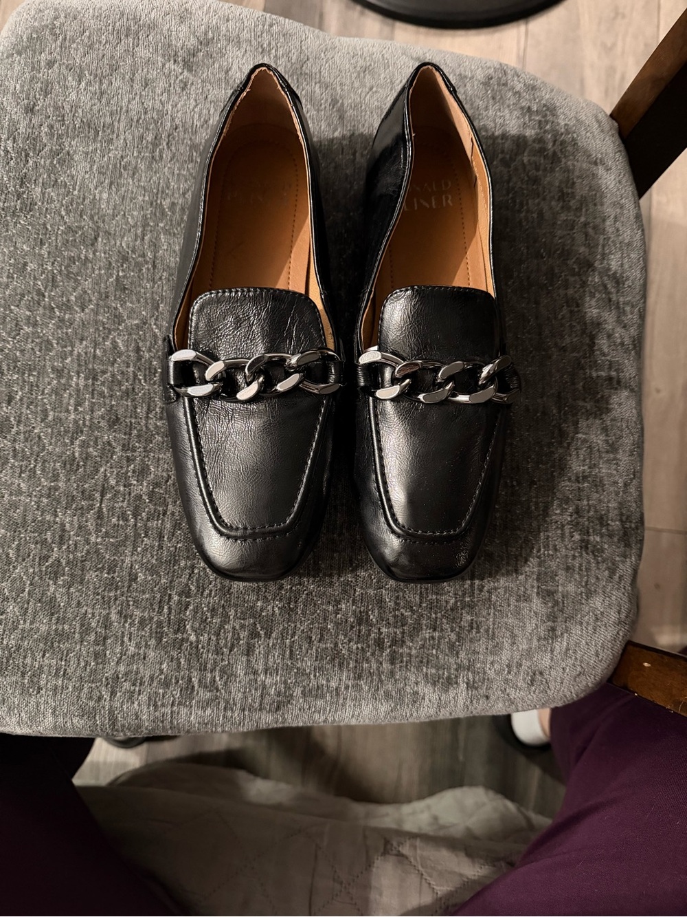 Donald J. Pliner Black Leather Chain-Trim Loafers